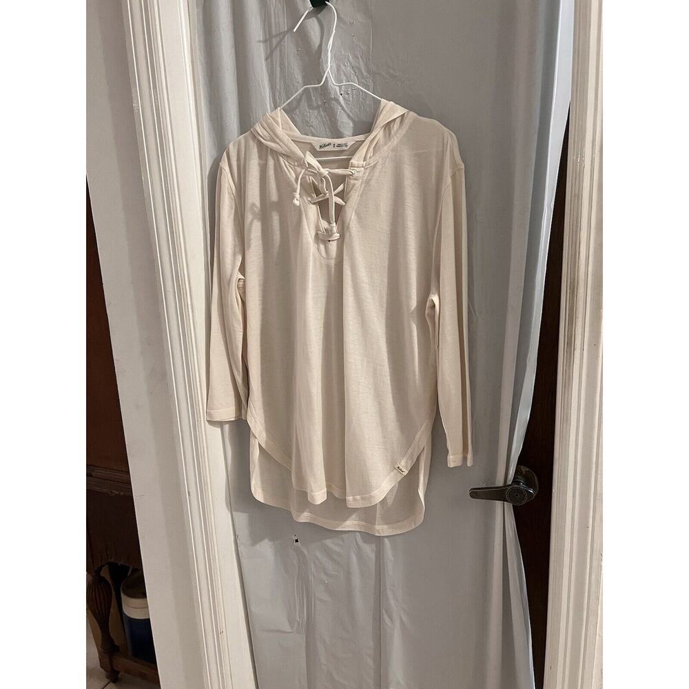 woolrich cream hooded lace up wool blend shirt size m Boho